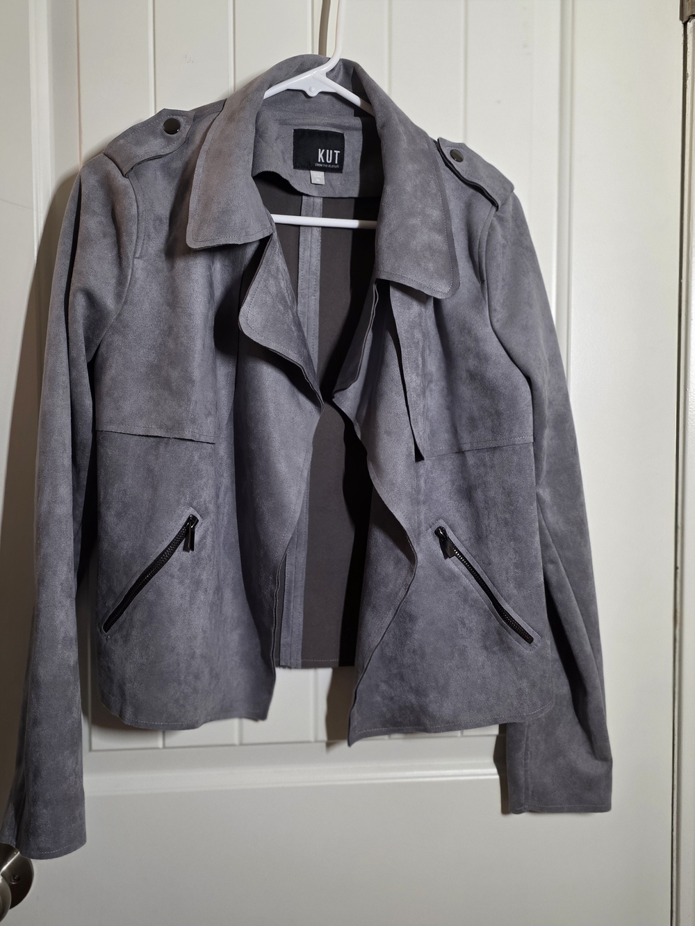 Kut from the Kloth Grey Suede-Look Open Front Jacket
